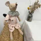 Mouse Doll Cotton-Linen With Crocheted Floral Dress