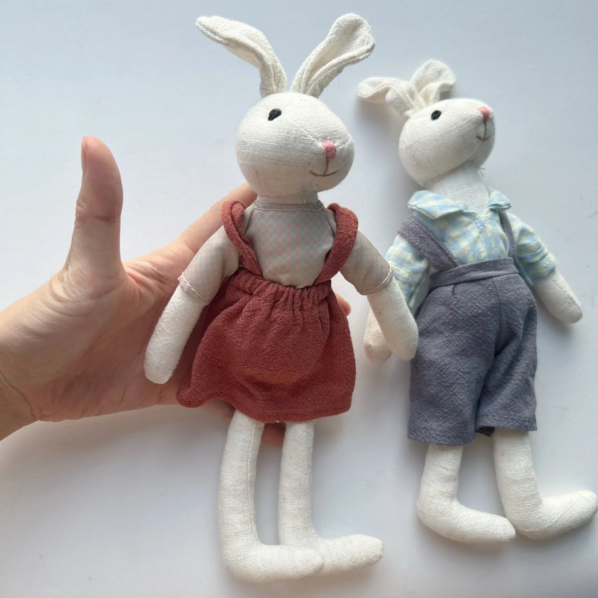 Mouse Doll Cotton-Linen With Crocheted Floral Dress