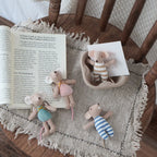 Mouse Doll Cotton-Linen With Crocheted Floral Dress