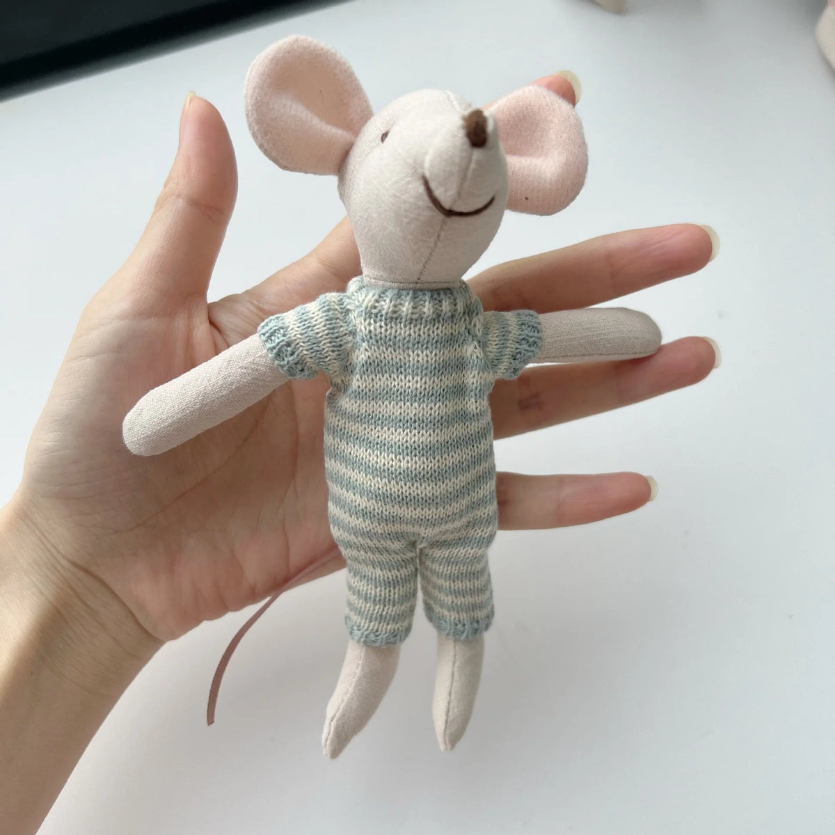 Mouse Doll Cotton-Linen With Crocheted Floral Dress