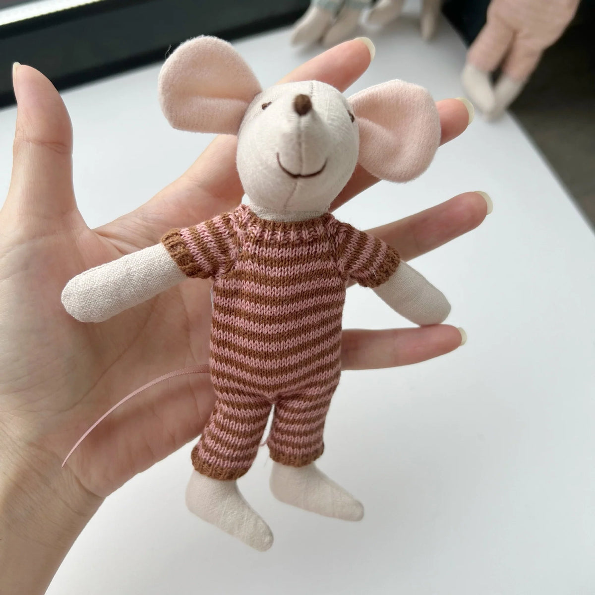 Mouse Doll Cotton-Linen With Crocheted Floral Dress
