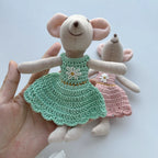Mouse Doll Cotton-Linen With Crocheted Floral Dress