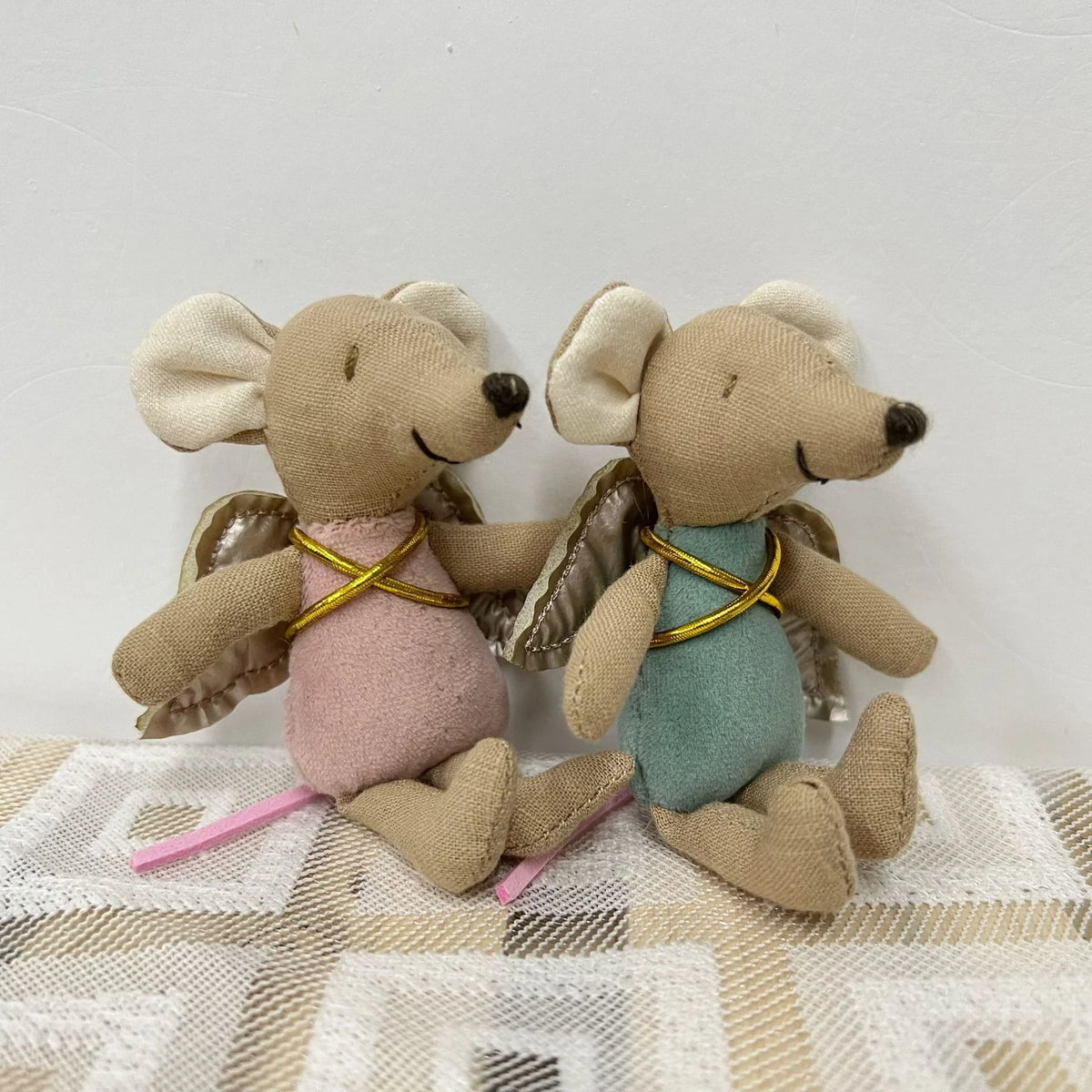 Mouse Doll Cotton-Linen With Crocheted Floral Dress