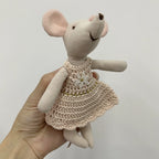 Mouse Doll Cotton-Linen With Crocheted Floral Dress