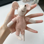 Mouse Doll Cotton-Linen With Crocheted Floral Dress