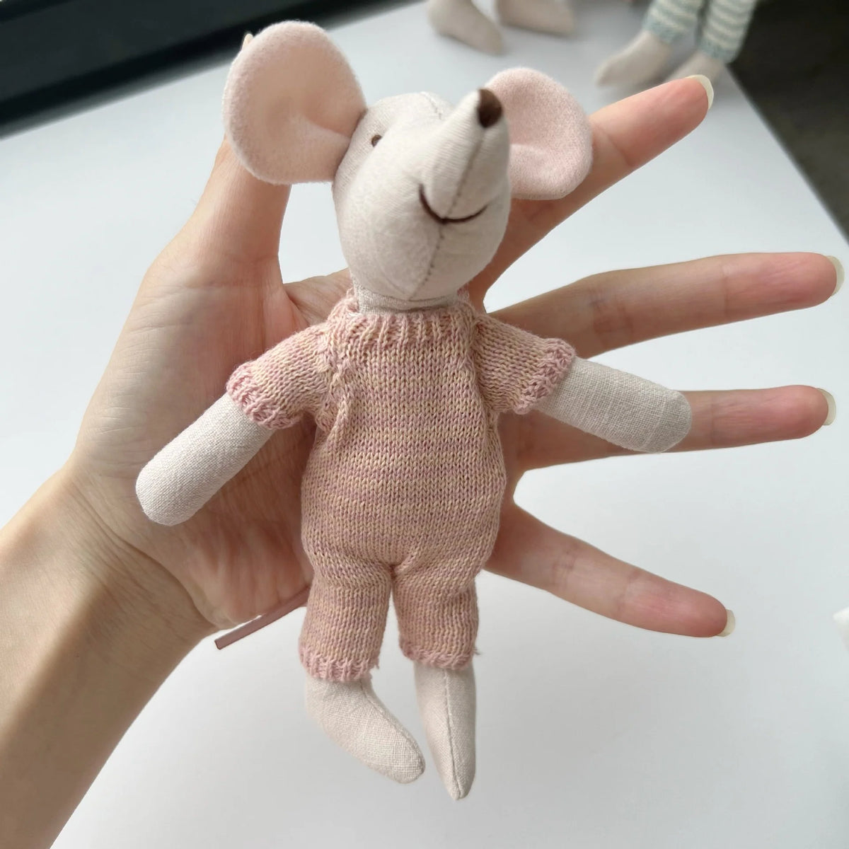 Mouse Doll Cotton-Linen With Crocheted Floral Dress