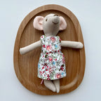 Mouse Doll Cotton-Linen With Crocheted Floral Dress