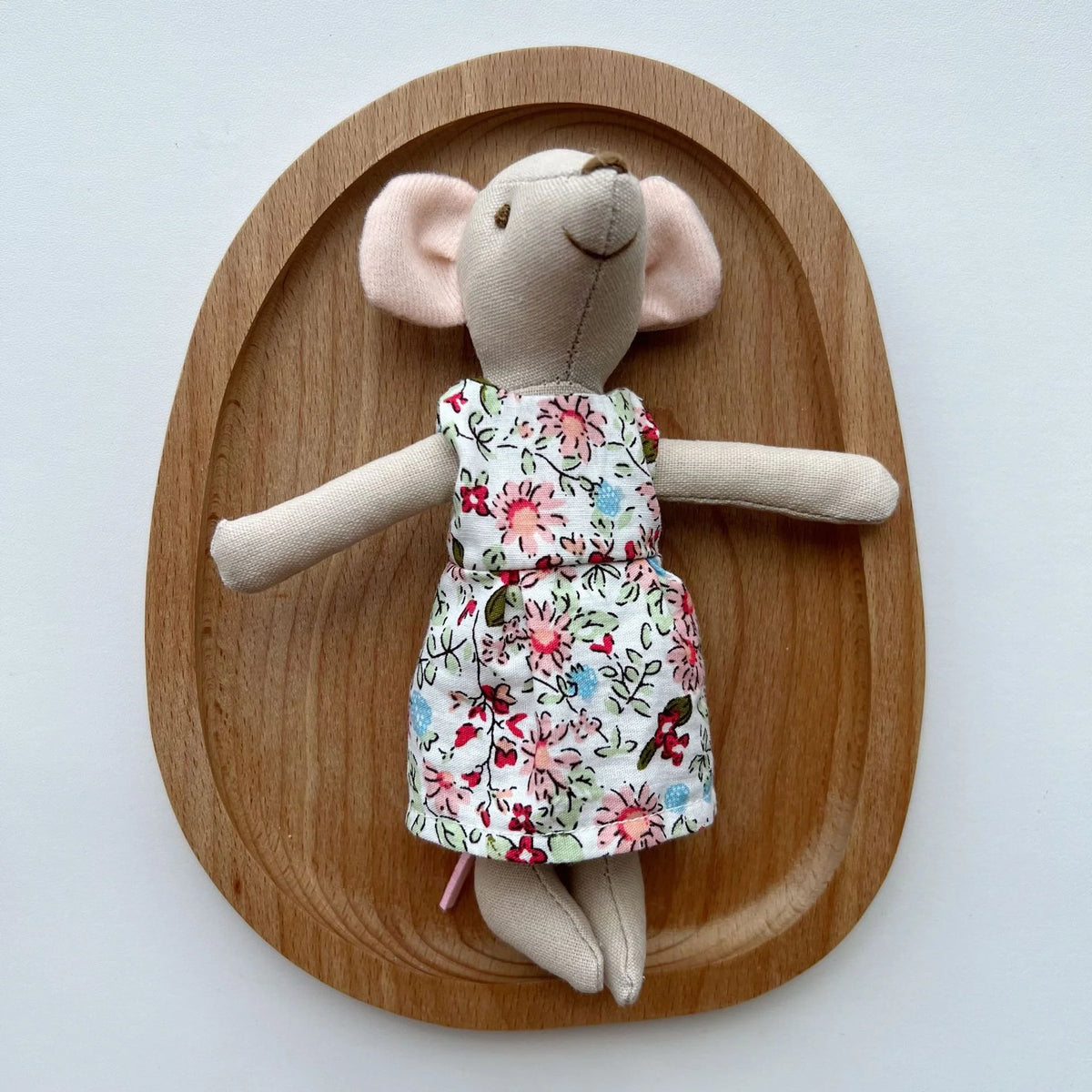 Mouse Doll Cotton-Linen With Crocheted Floral Dress