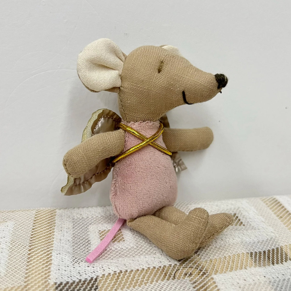 Mouse Doll Cotton-Linen With Crocheted Floral Dress