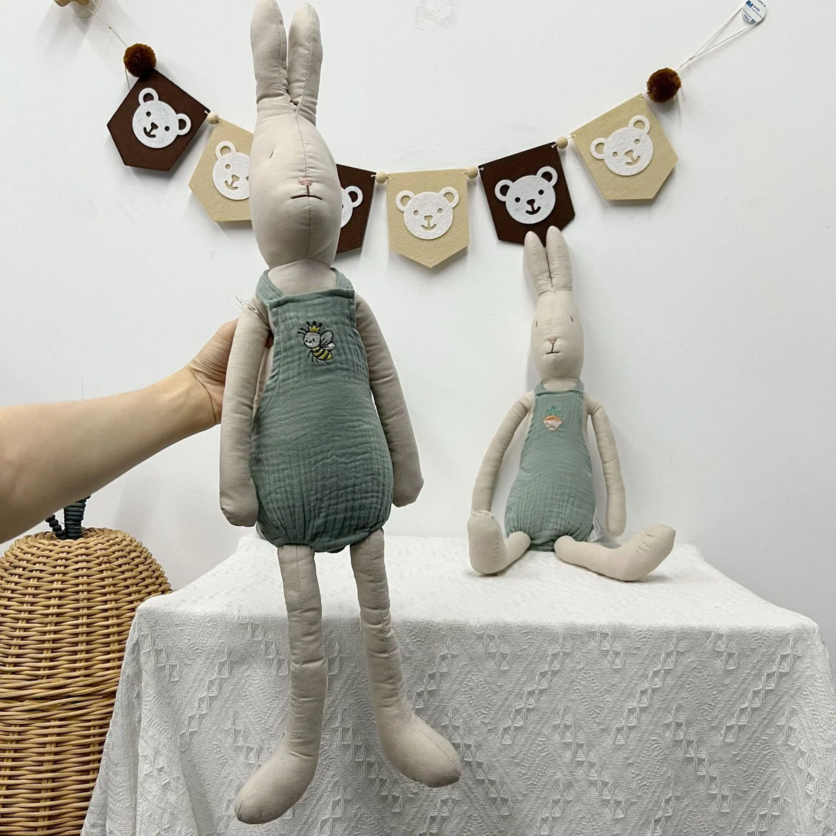 Mouse Doll Cotton-Linen With Crocheted Floral Dress