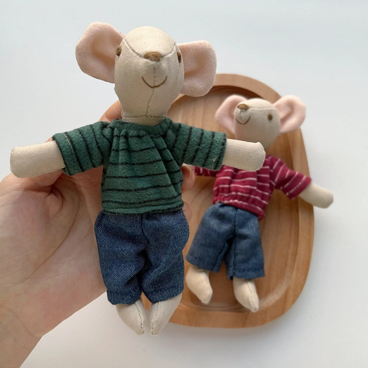Mouse Doll Cotton-Linen With Crocheted Floral Dress
