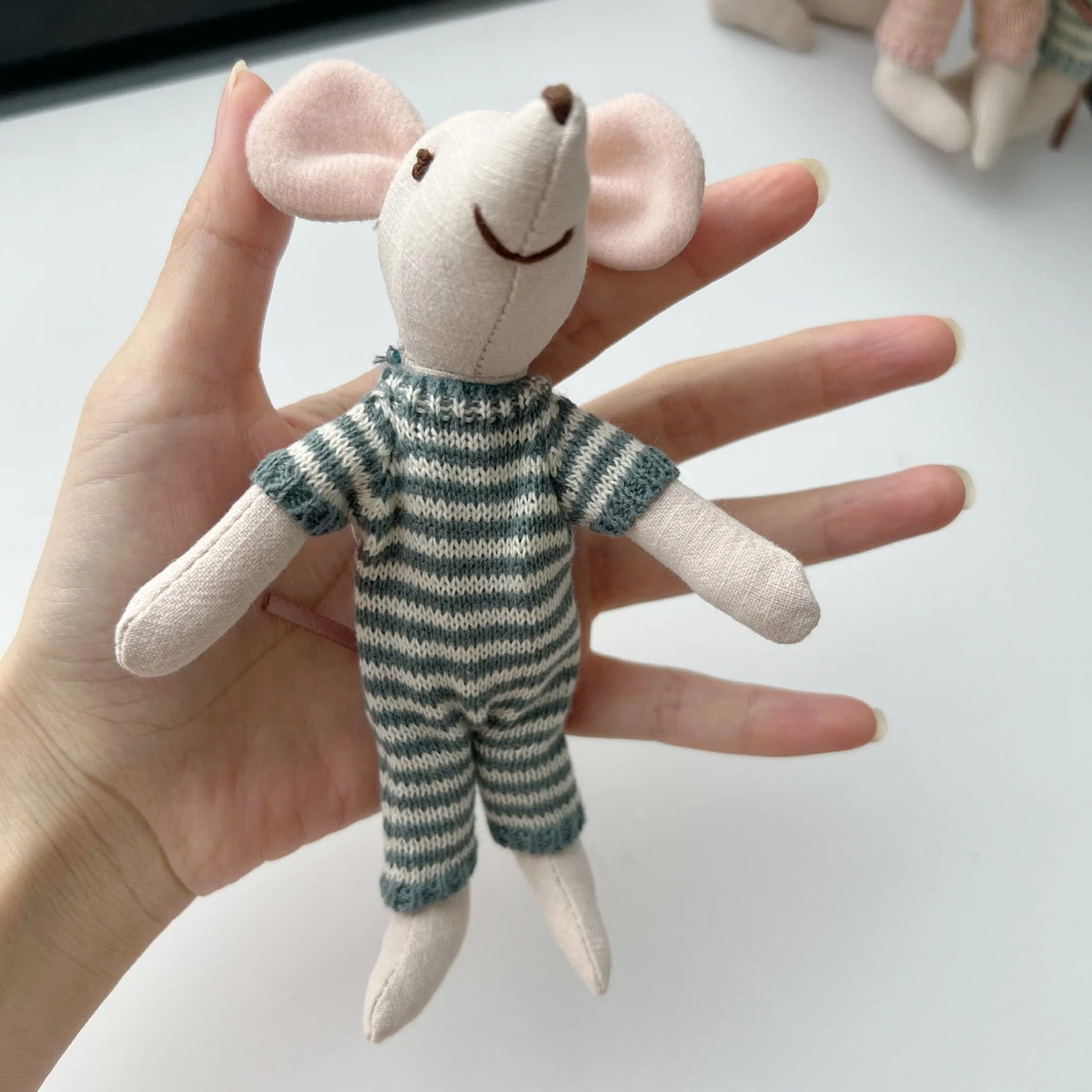 Mouse Doll Cotton-Linen With Crocheted Floral Dress