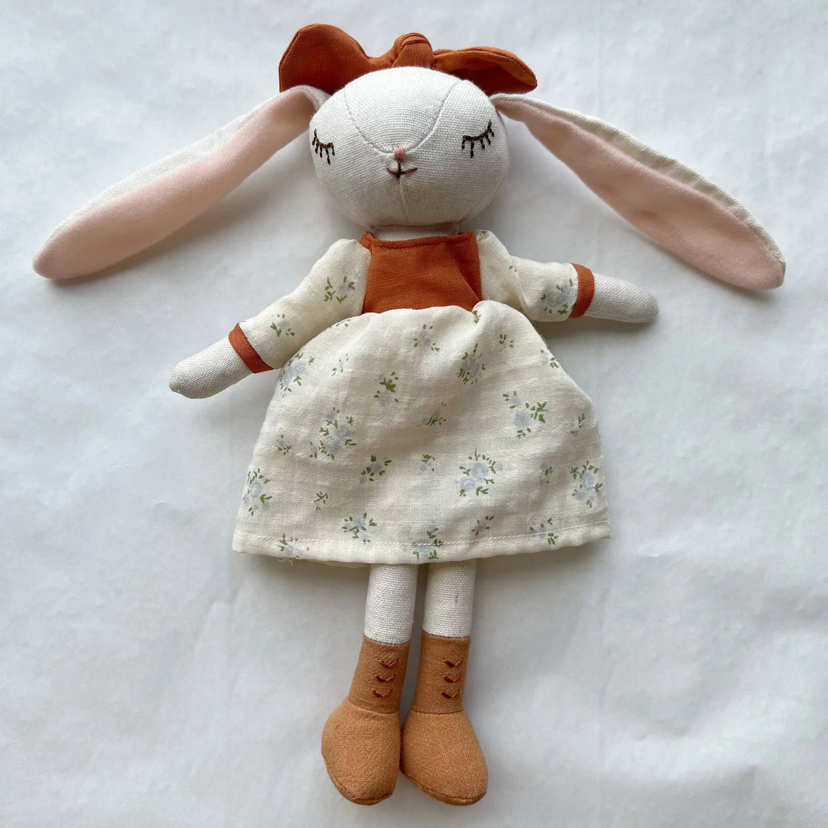 Mouse Doll Cotton-Linen With Crocheted Floral Dress