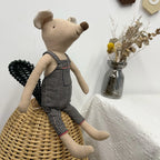 Mouse Doll Cotton-Linen With Crocheted Floral Dress