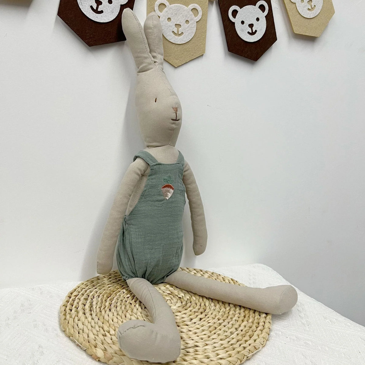 Mouse Doll Cotton-Linen With Crocheted Floral Dress