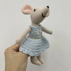 Mouse Doll Cotton-Linen With Crocheted Floral Dress