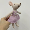 Mouse Doll Cotton-Linen With Crocheted Floral Dress