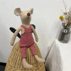 Mouse Doll Cotton-Linen With Crocheted Floral Dress