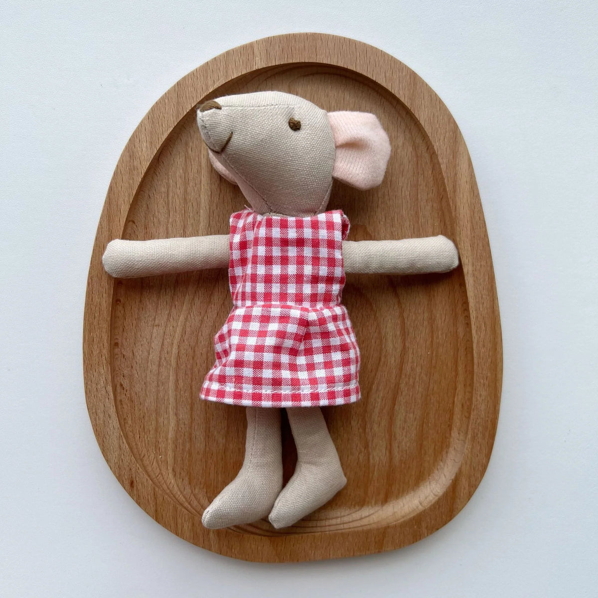 Mouse Doll Cotton-Linen With Crocheted Floral Dress