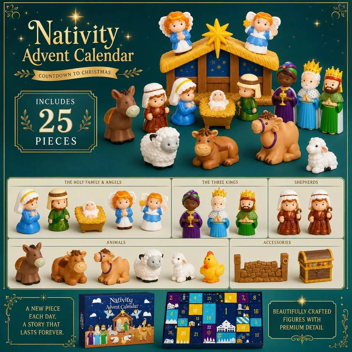 Nativity Advent Calendar 25 Figures Christmas Story Theme