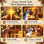 Nativity Building Block Set Illuminated Stable Bethlehem Star