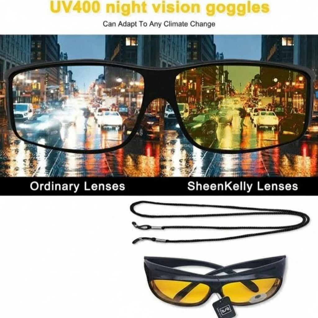 Night Driving Glasses Yellow Tint Wraparound Over Prescription Frames