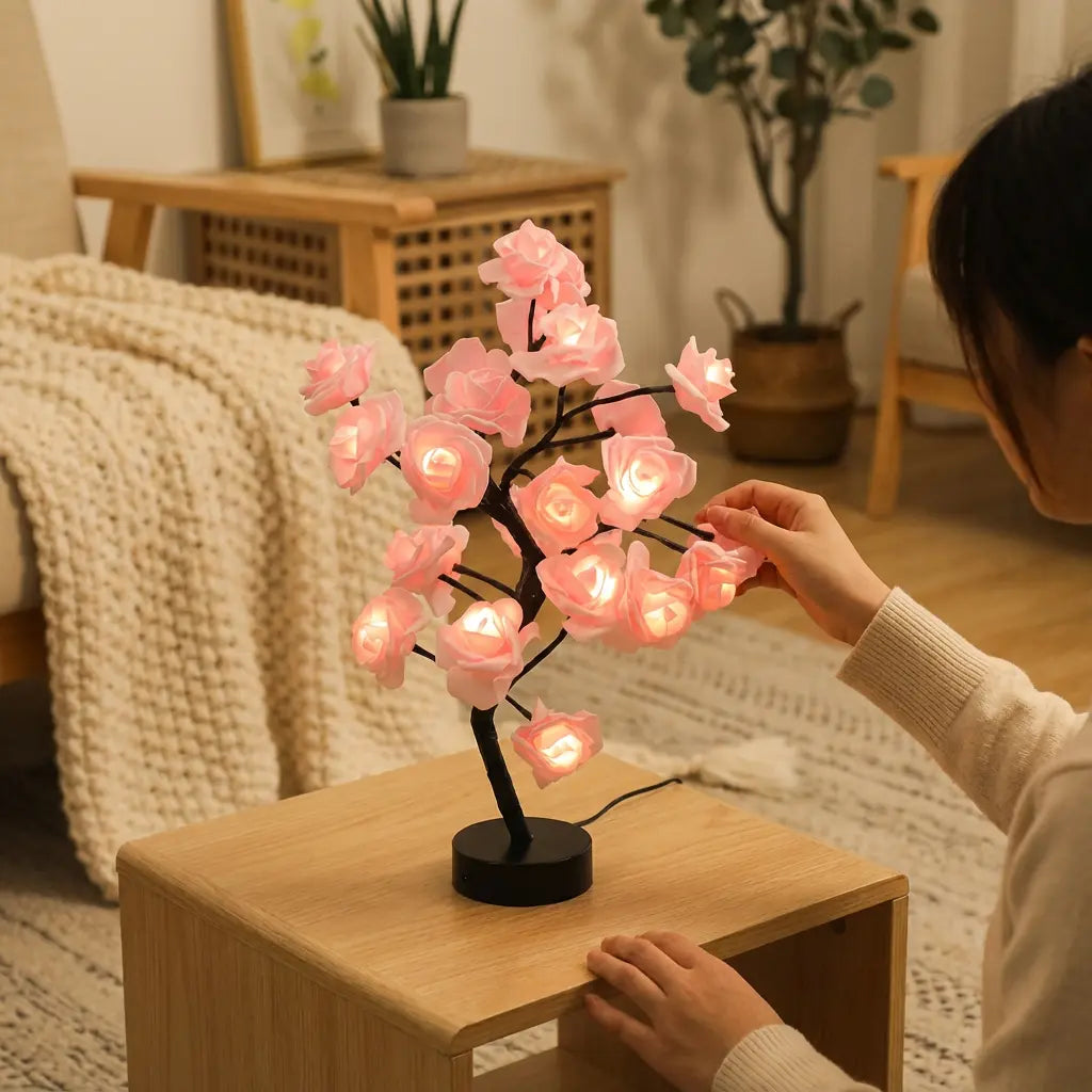 Night Light Rose LED Warm Ambient USB & Battery