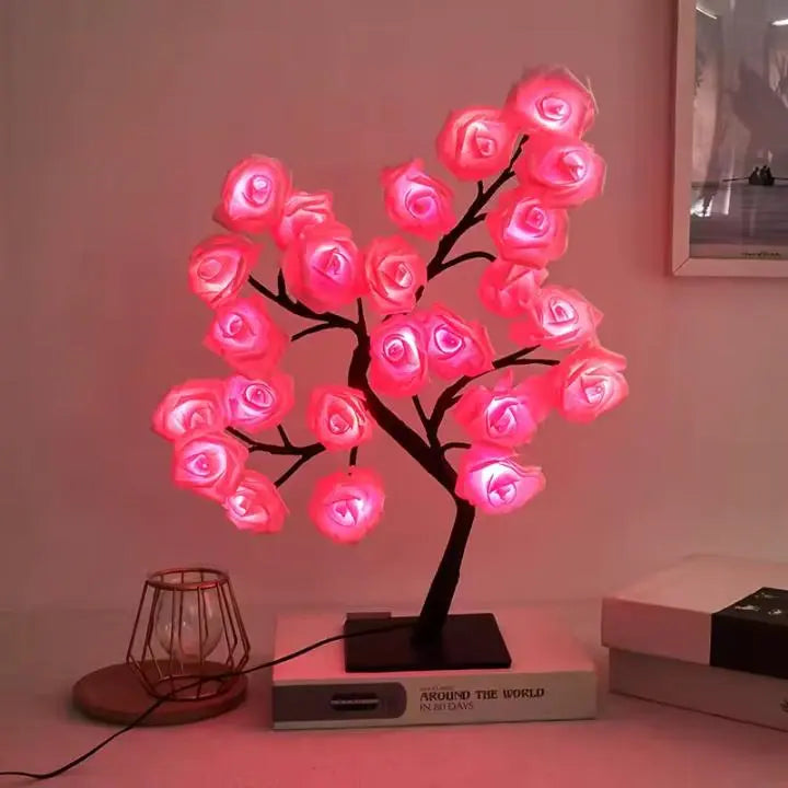 Night Light Rose LED Warm Ambient USB & Battery
