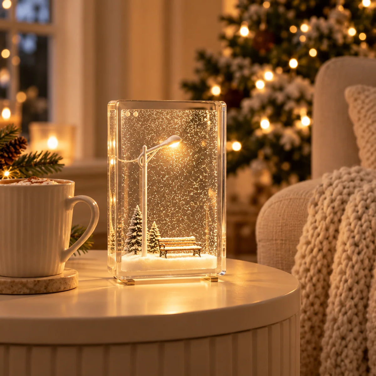 Night Light Snowy Street Scene Warm White LED