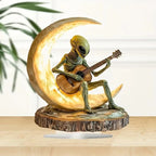 Night Light Warm Glow Wooden Base Alien Guitar Design