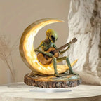 Night Light Warm Glow Wooden Base Alien Guitar Design