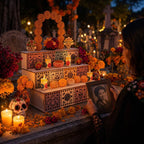 Ofrenda Display Three-Tier Wooden Tabletop Stand