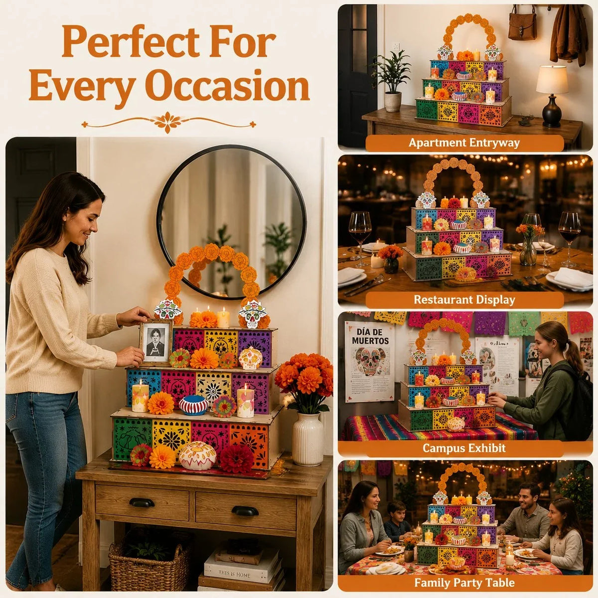 Ofrenda Display Three-Tier Wooden Tabletop Stand