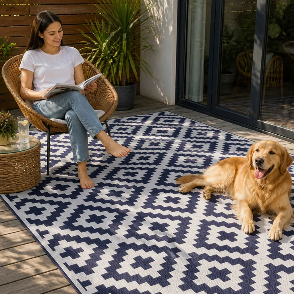 Outdoor Rug Reversible Geometric Waterproof & UV-Protected