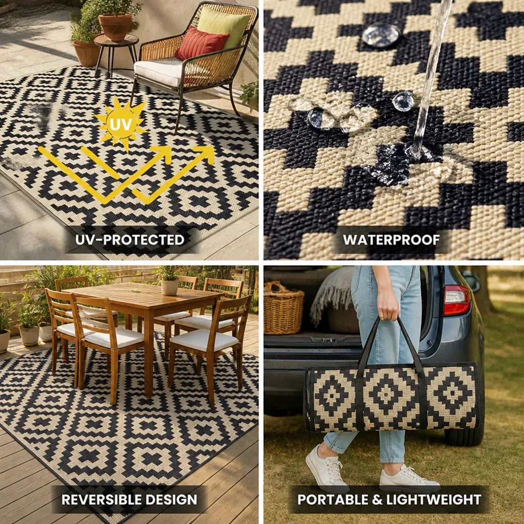 Outdoor Rug Reversible Geometric Waterproof & UV-Protected
