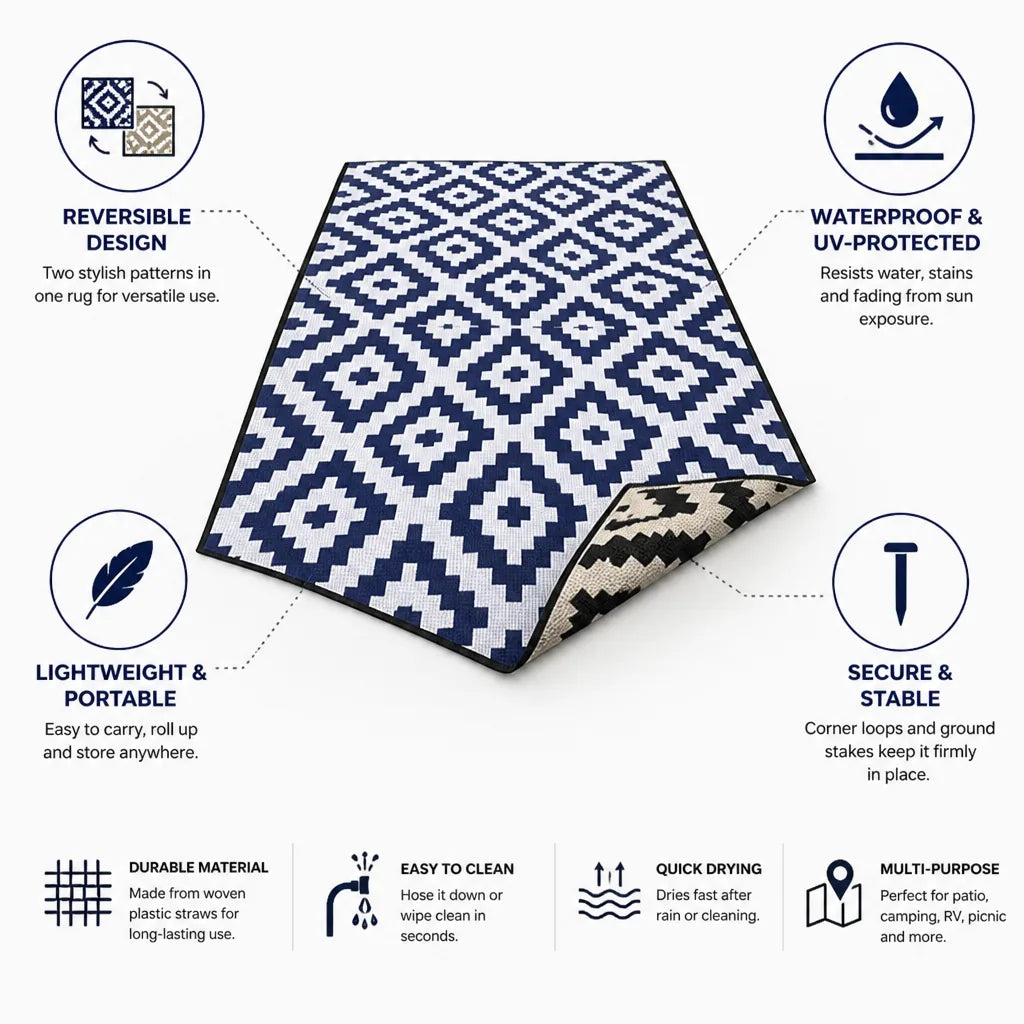 Outdoor Rug Reversible Geometric Waterproof & UV-Protected