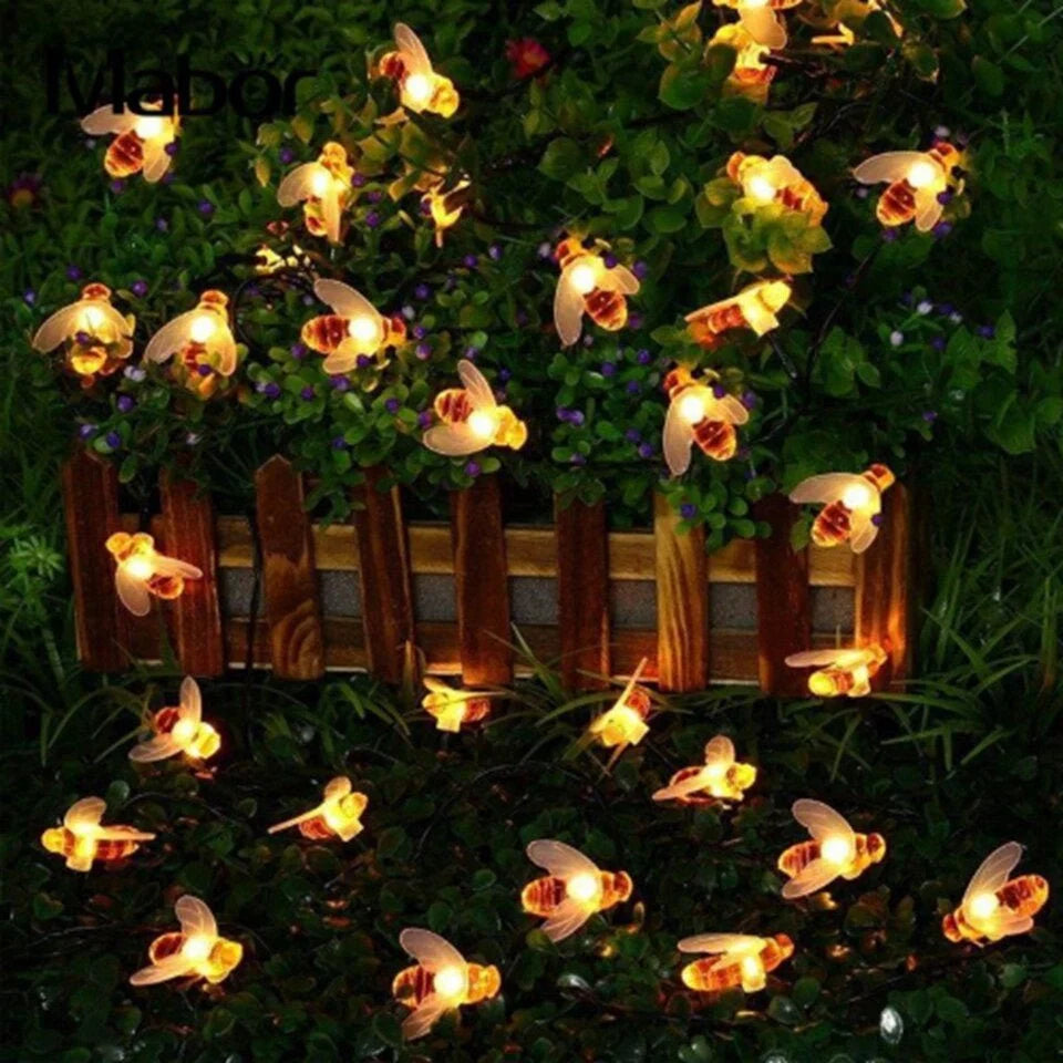 Outdoor String Lights Honeybee Design Solar Powered & Weatherproof