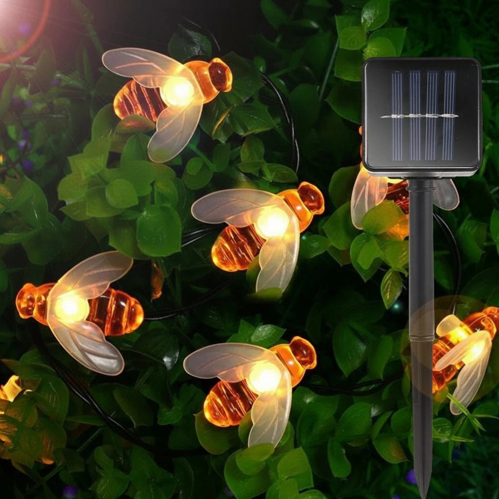 Outdoor String Lights Honeybee Design Solar Powered & Weatherproof