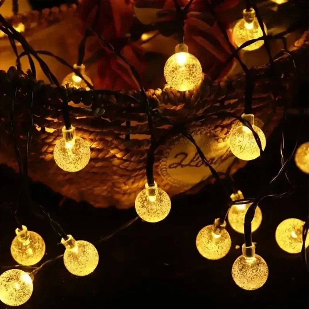 Outdoor String Lights Solar Crystal-Effect Globe Warm White