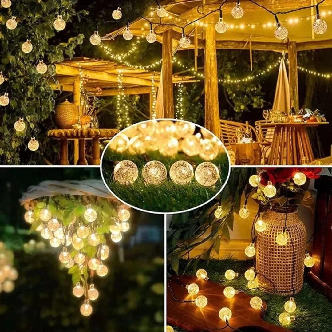 Outdoor String Lights Solar Crystal-Effect Globe Warm White
