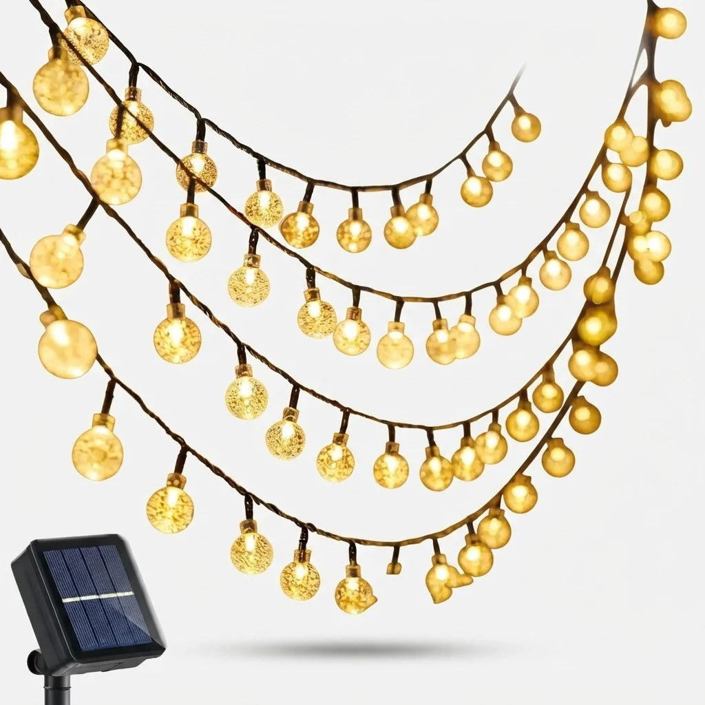 Outdoor String Lights Solar Crystal-Effect Globe Warm White