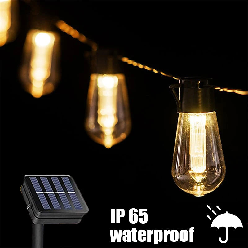 Outdoor String Lights Solar-Powered Warm Glow Weatherproof & Shatterproof