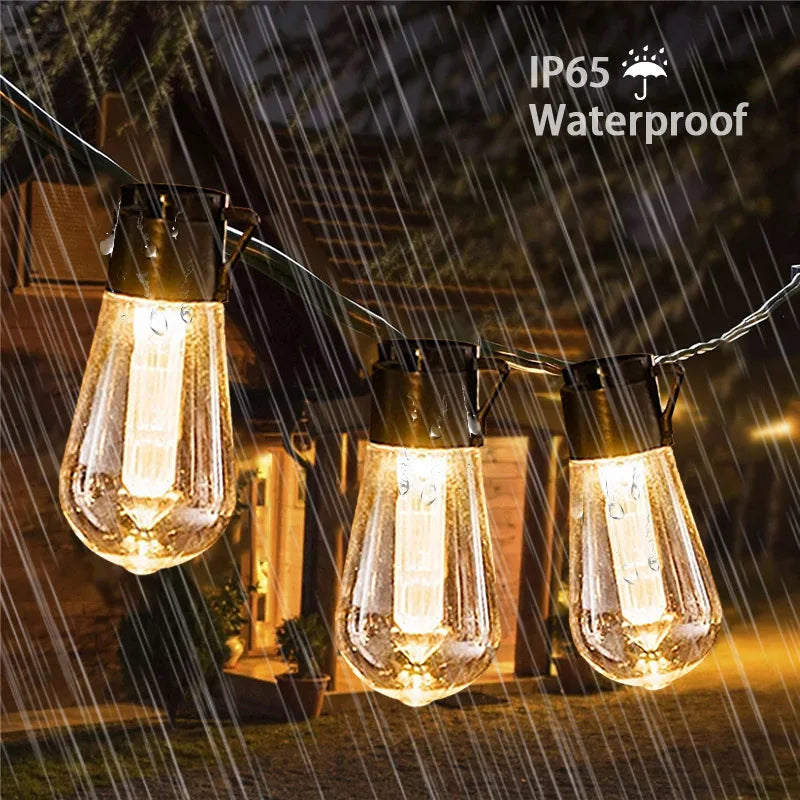 Outdoor String Lights Solar-Powered Warm Glow Weatherproof & Shatterproof