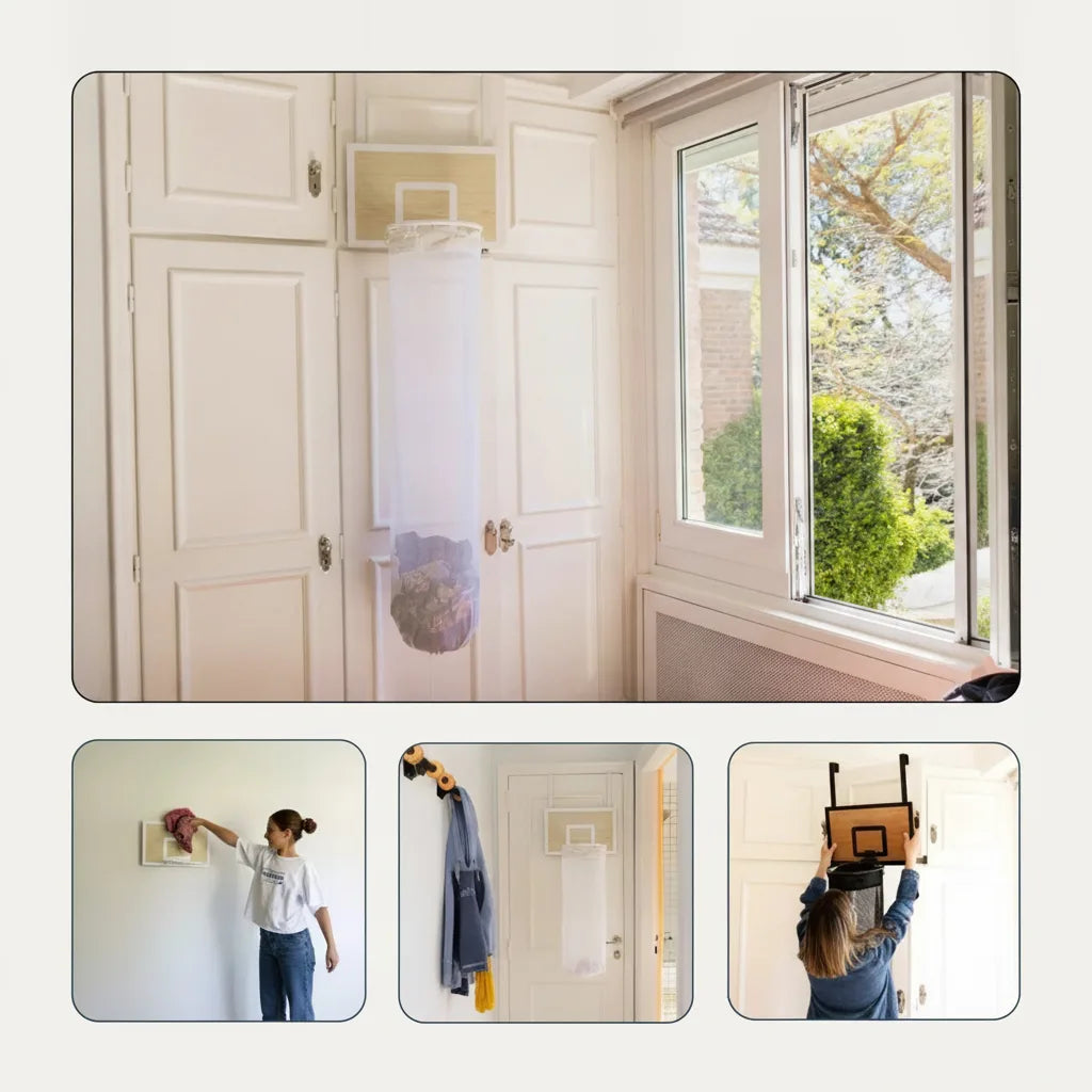 Over-The-Door Laundry Hamper Basketball Hoop Foldable & Removable Mesh