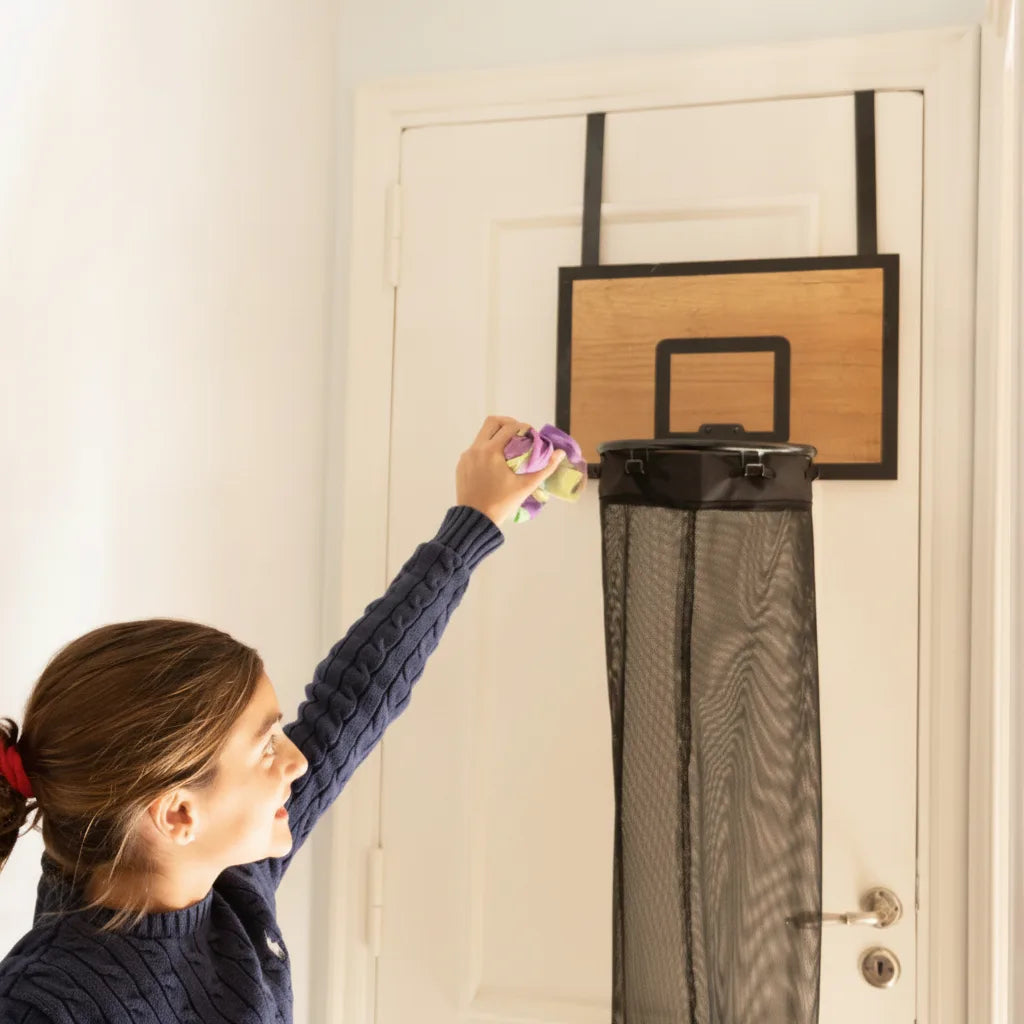Over-The-Door Laundry Hamper Basketball Hoop Foldable & Removable Mesh