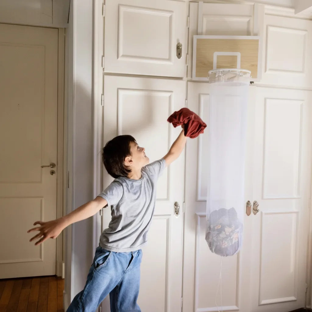 Over-The-Door Laundry Hamper Basketball Hoop Foldable & Removable Mesh