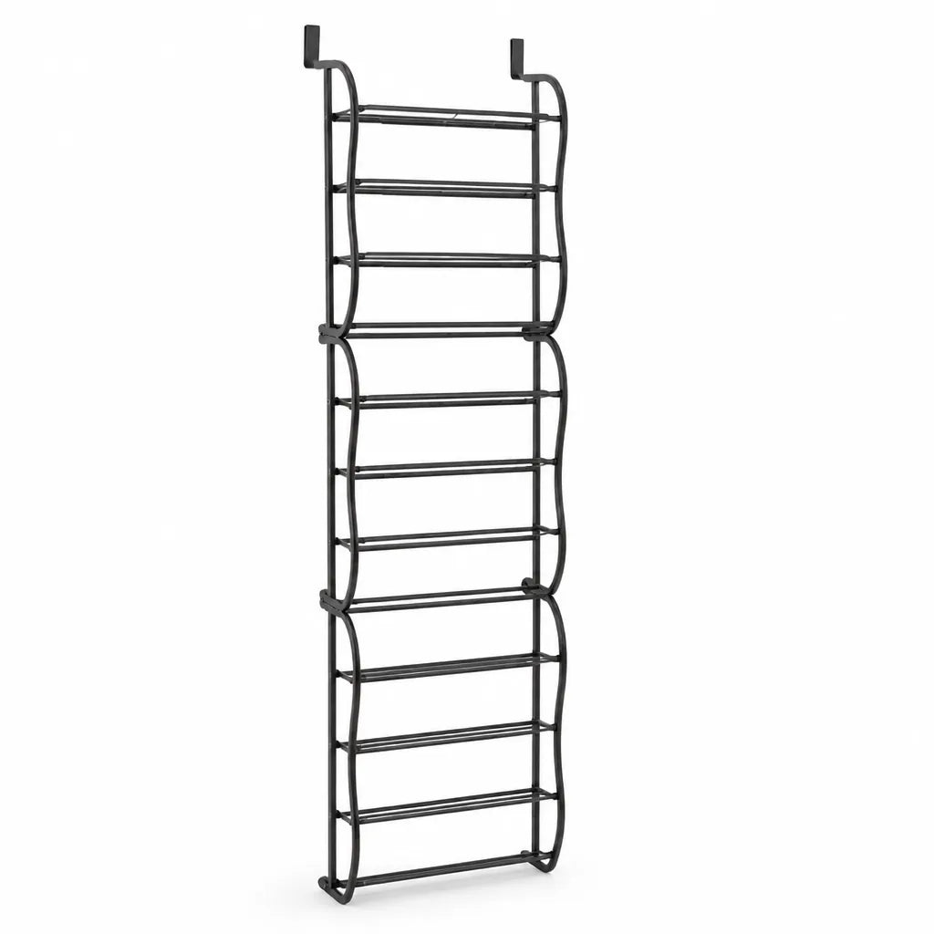 Over-The-Door Shoe Rack Holds 36 Pairs No-Drill Angled Shelves