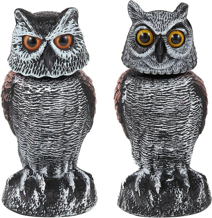 Owl Decoy Wind-Powered Rotating Head Set of 2