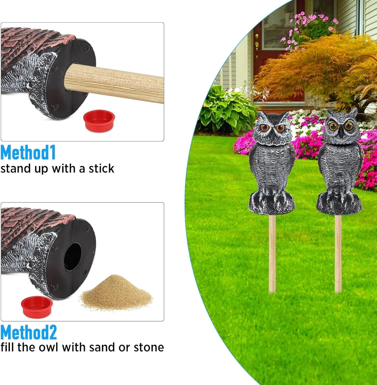 Owl Decoy Wind-Powered Rotating Head Set of 2