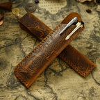 Pen Case Handmade Leather Floral Embossed Holds Multiple Pens